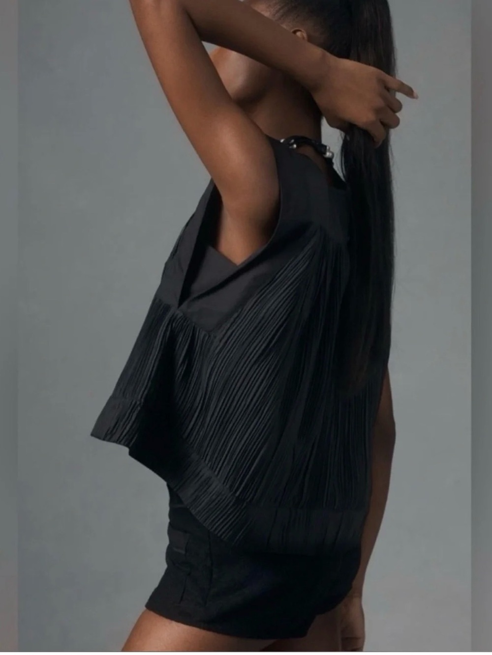 Anthropologie Black Pleated Sleeveless Blouse - Picture 3 of 8